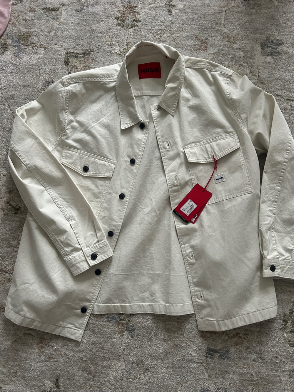 HUGO Men’s Off-White Lightweight Utility Shirt Jacket